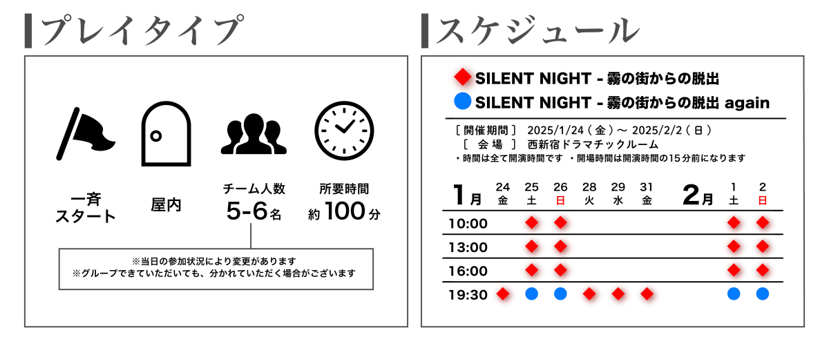 プレイタイプ、スケジュール