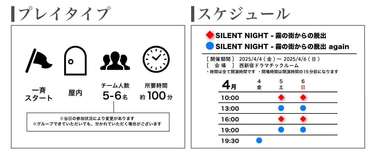 プレイタイプ、スケジュール