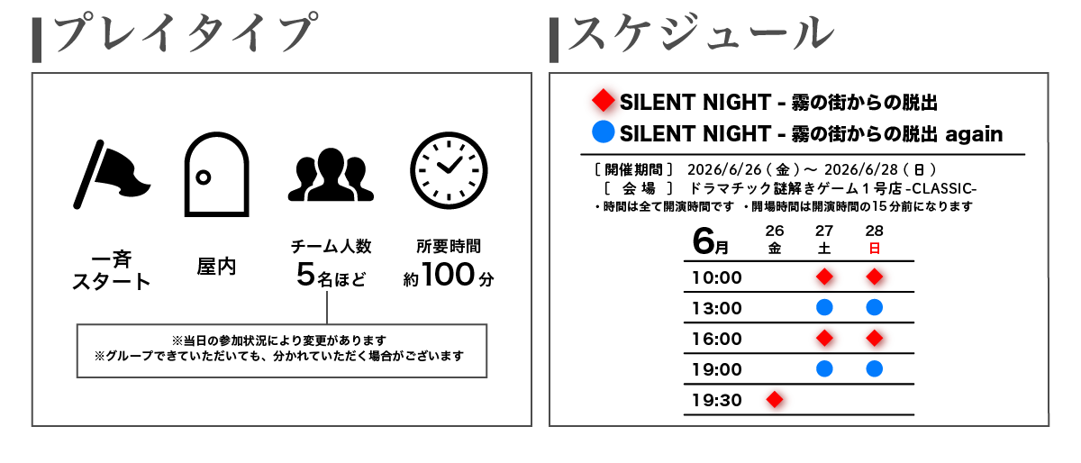 プレイタイプ、スケジュール